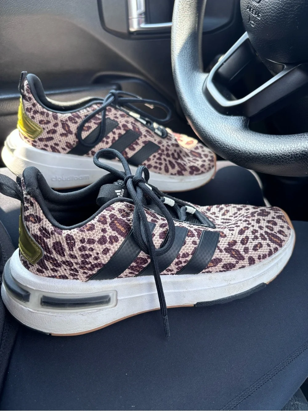 Adidas Girls Leopard-Print Athletic Sneakers - Black & Brown size 2.5